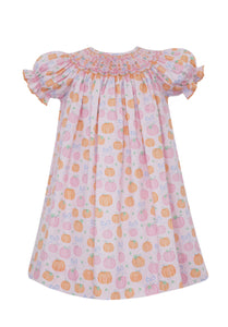 Pink & Orange Pumpkin Print Bishop Dress