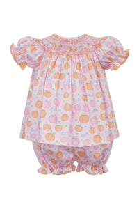 Pink & Orange Pumpkin Print Bishop Bloomer Set