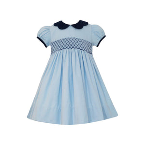 Corduroy Smocked Float Dress- Light Blue/ Navy