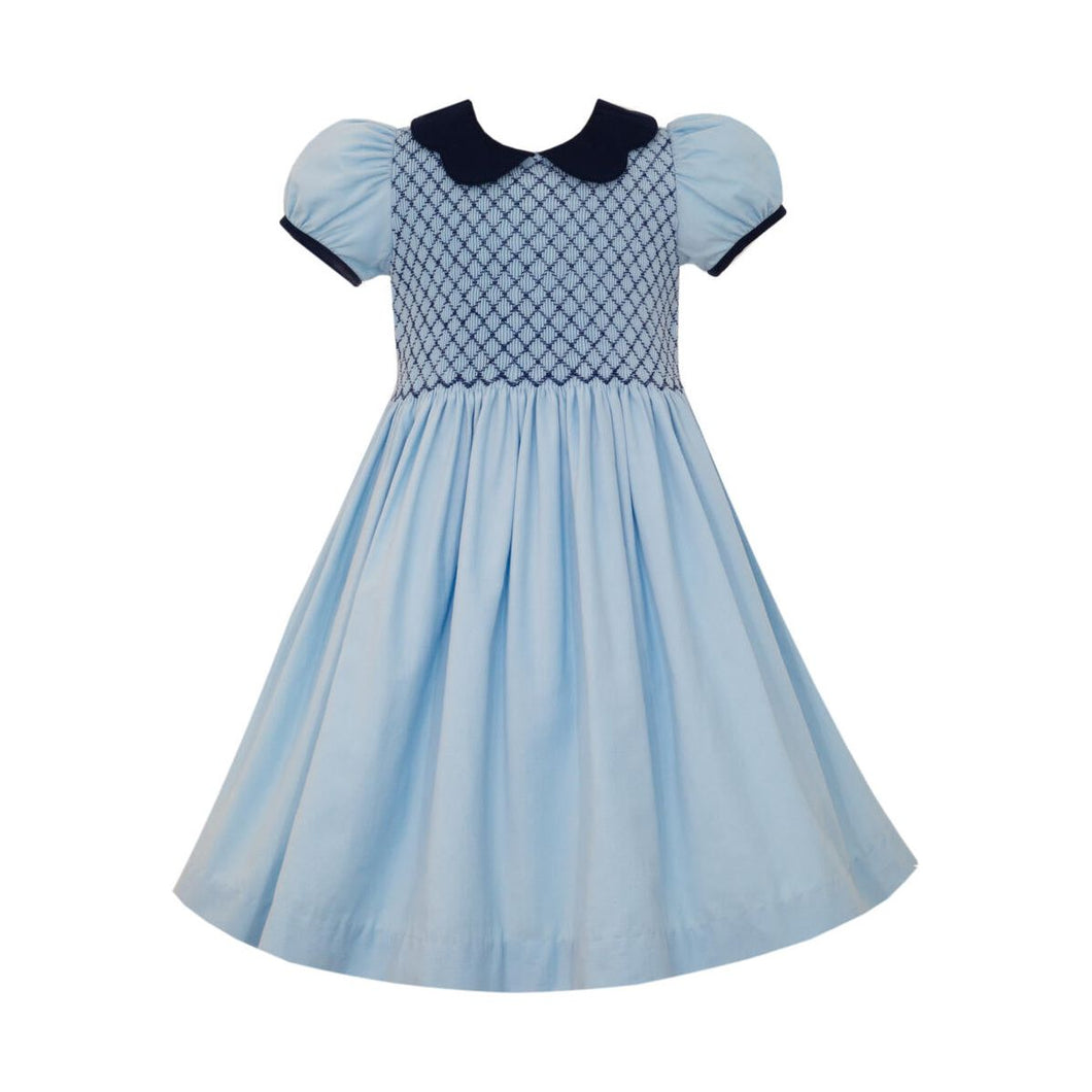 Corduroy Smocked Dress- Light Blue/ Navy