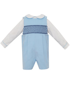 Corduroy Smocked Jon Jon & Shirt Set- Light Blue/ Navy