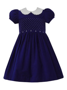 Corduroy Smocked Dress- Royal Blue