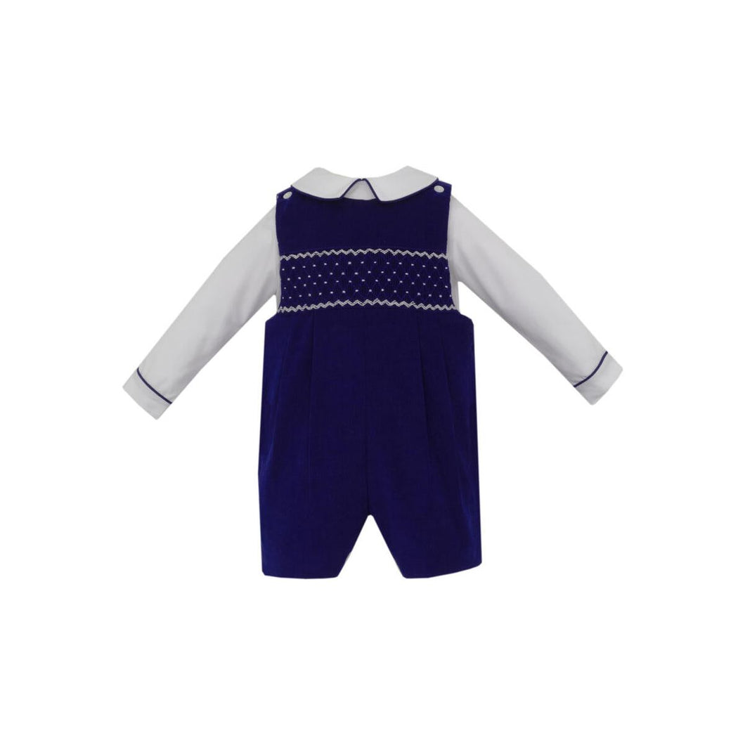 Corduroy Smocked Jon Jon & Shirt Set- Royal Blue