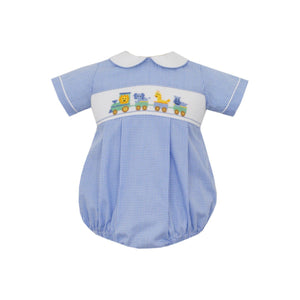 Animal Train Bubble- Light Blue Gingham