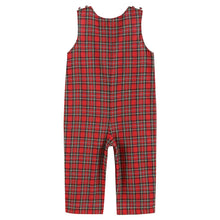 Load image into Gallery viewer, Christmas Plaid Santa Sleigh Smocked Overalls- Red
