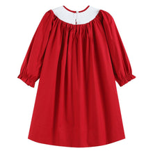 Load image into Gallery viewer, Poplin Santa LS Smocked Bishop Dress- Red
