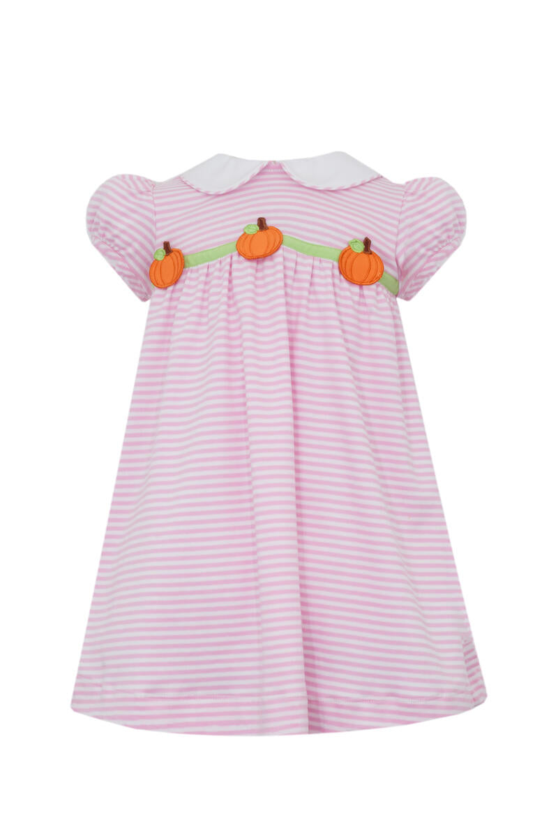 Pumpkins Applique Dress in Pink Stripe Knit