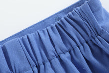 Load image into Gallery viewer, White Collared Top and Blue Button Shorts
