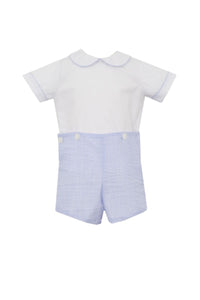 Button-on Short Set w/ White Shirt- Blue Seersucker