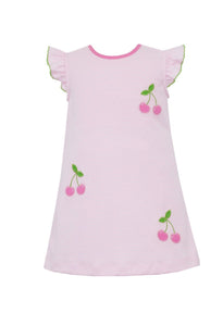 Cherry A-line Dress- Pink Stripe