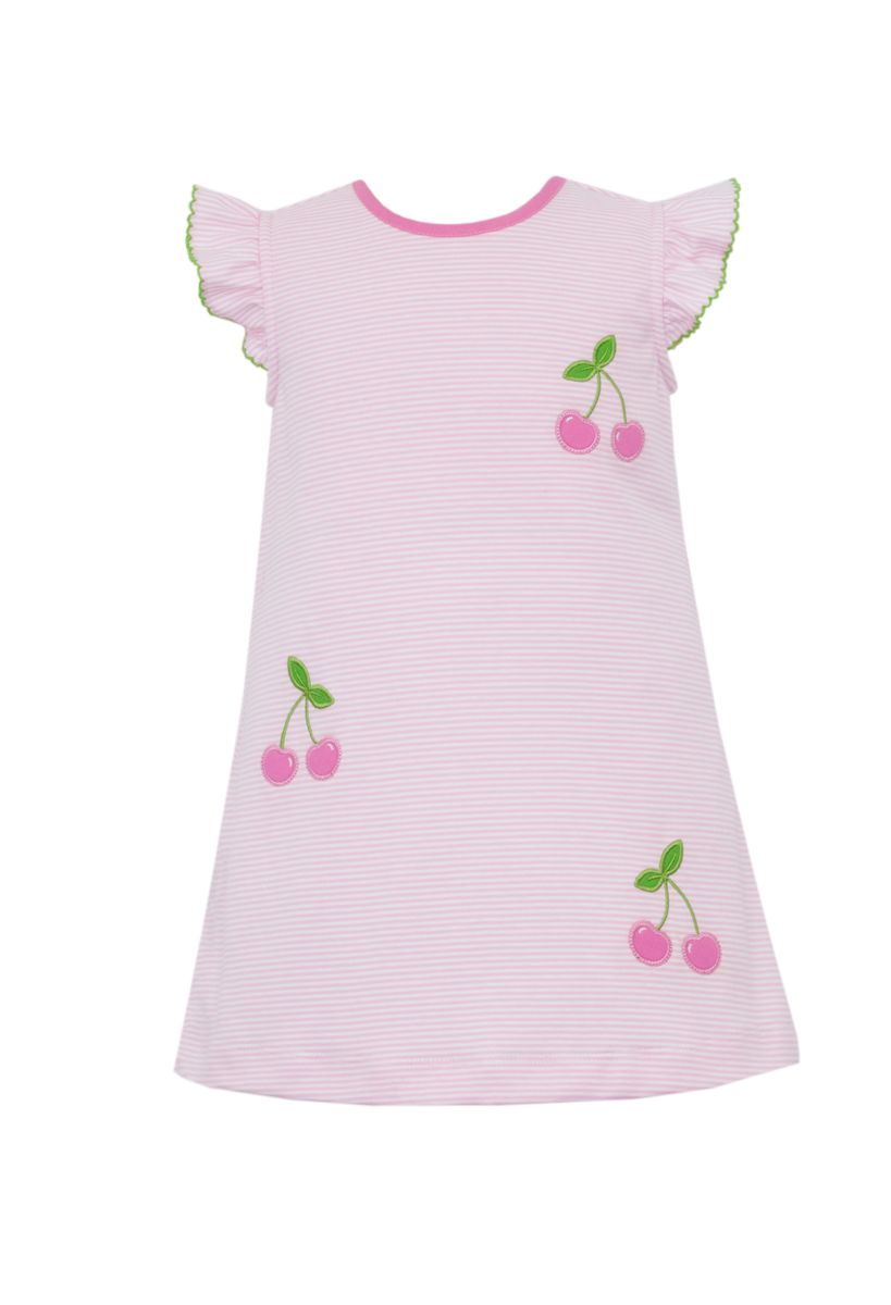 Cherry A-line Dress- Pink Stripe