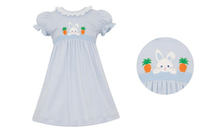 Bunny Face Dress- Blue Stripe