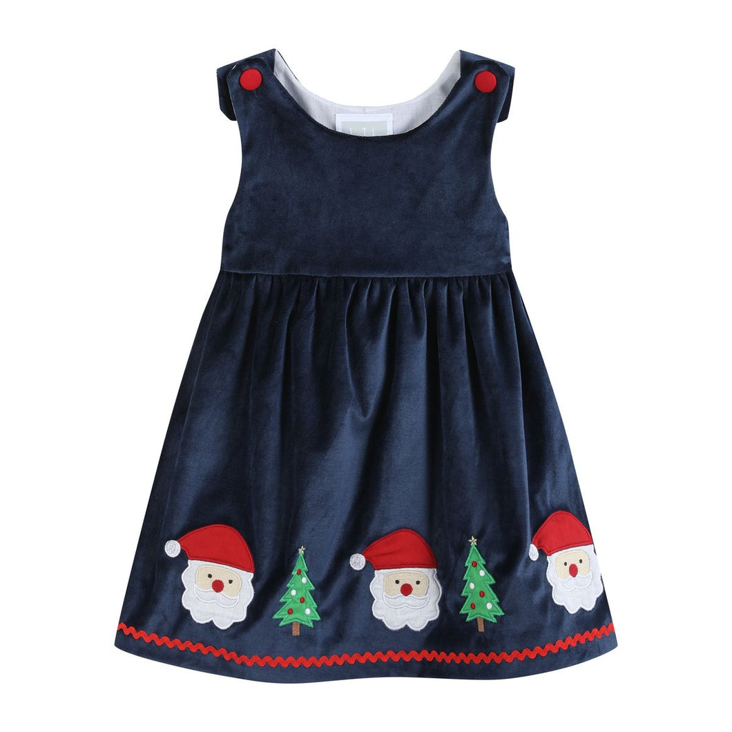 Velour Santa Christmas Jumper- Navy Blue