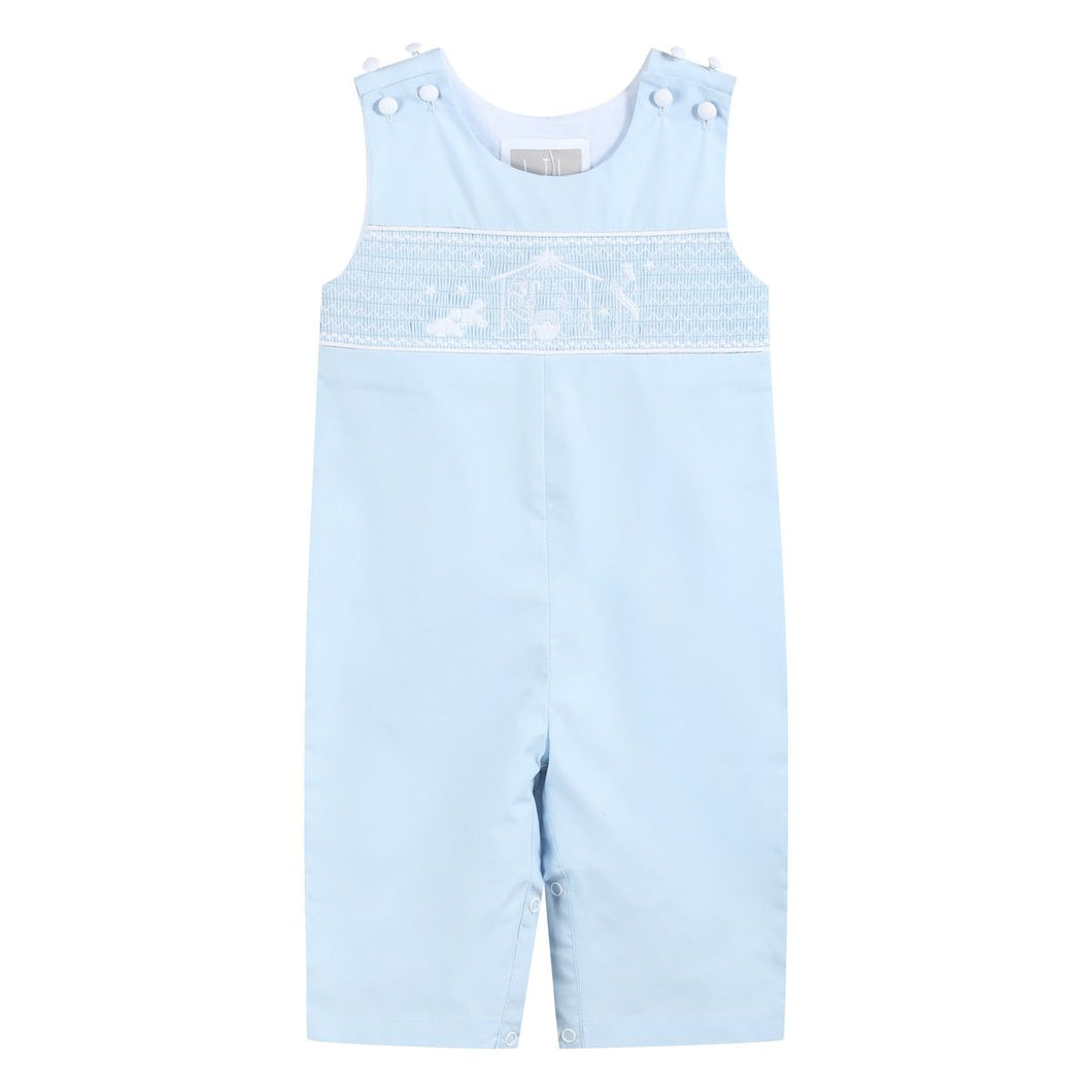Nativity Smocked Overalls- Light Blue