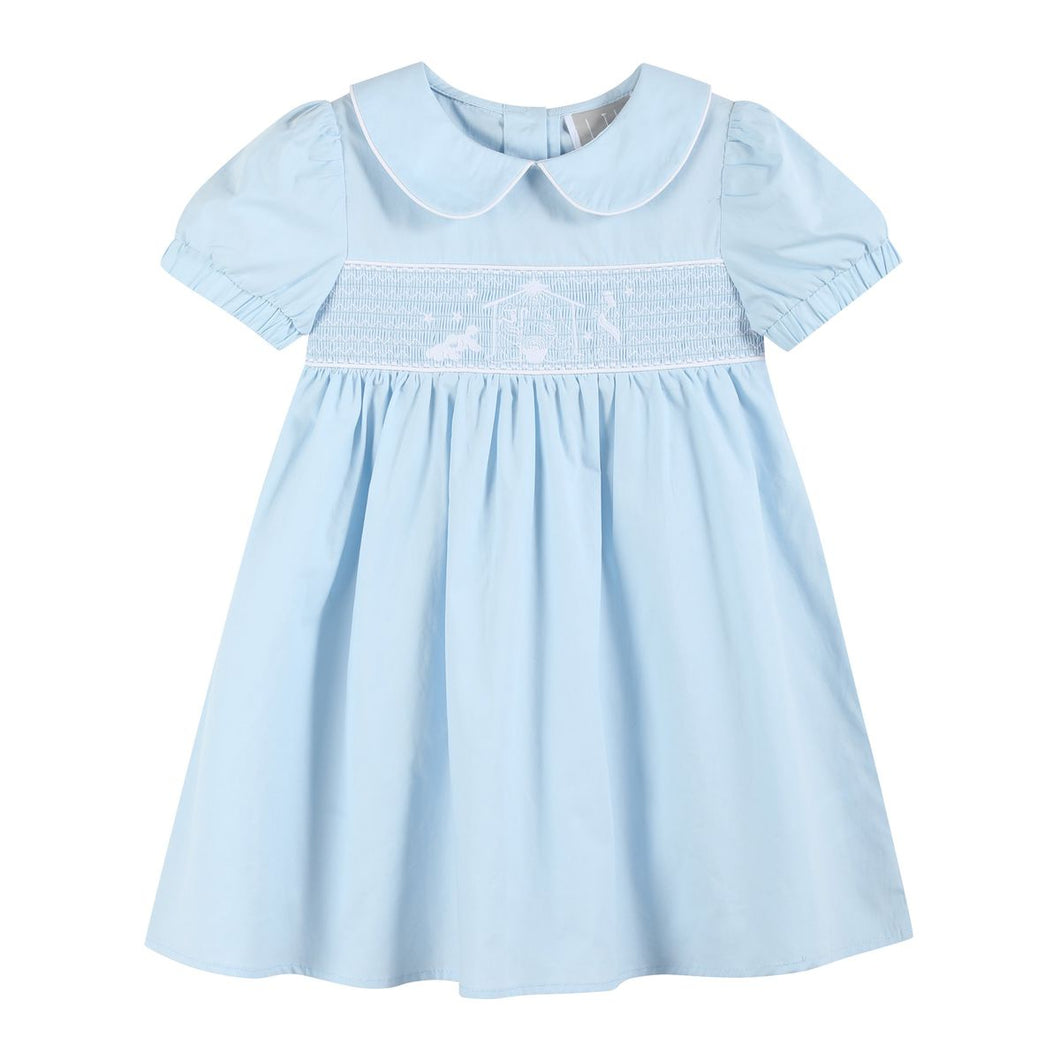 Nativity Smocked Dress- Light Blue