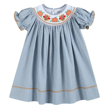 Load image into Gallery viewer, Pinstripe Turkey Smocked Bishop Dress- Light Blue
