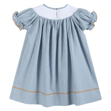 Load image into Gallery viewer, Pinstripe Turkey Smocked Bishop Dress- Light Blue
