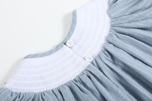 Pinstripe Turkey Smocked Bishop Dress- Light Blue