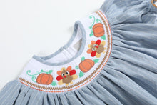 Load image into Gallery viewer, Pinstripe Turkey Smocked Bishop Dress- Light Blue
