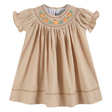 Load image into Gallery viewer, Pinstripe Pumpkin Smocked Bishop Dress- Light Brown
