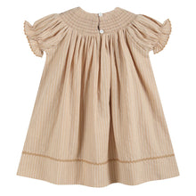 Load image into Gallery viewer, Pinstripe Pumpkin Smocked Bishop Dress- Light Brown
