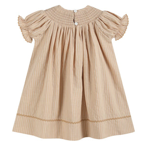 Pinstripe Pumpkin Smocked Bishop Dress- Light Brown