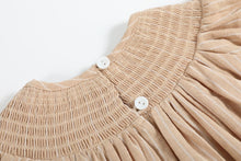 Load image into Gallery viewer, Pinstripe Pumpkin Smocked Bishop Dress- Light Brown
