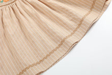 Load image into Gallery viewer, Pinstripe Pumpkin Smocked Dress &amp; Bloomers Set- Light Brown
