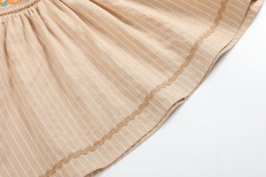 Pinstripe Pumpkin Smocked Dress & Bloomers Set- Light Brown