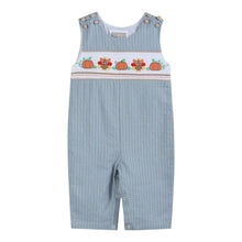 Load image into Gallery viewer, Pinstripe Turkey Smocked Overalls- Light Blue
