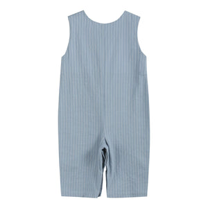 Pinstripe Turkey Smocked Overalls- Light Blue