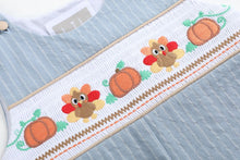 Load image into Gallery viewer, Pinstripe Turkey Smocked Overalls- Light Blue
