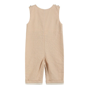 Pinstripe Pumpkin Smocked Overalls- Light Brown