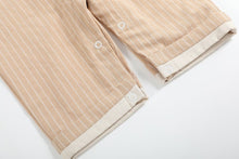 Load image into Gallery viewer, Pinstripe Pumpkin Smocked Overalls- Light Brown
