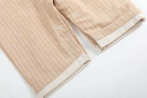 Pinstripe Pumpkin Smocked Overalls- Light Brown