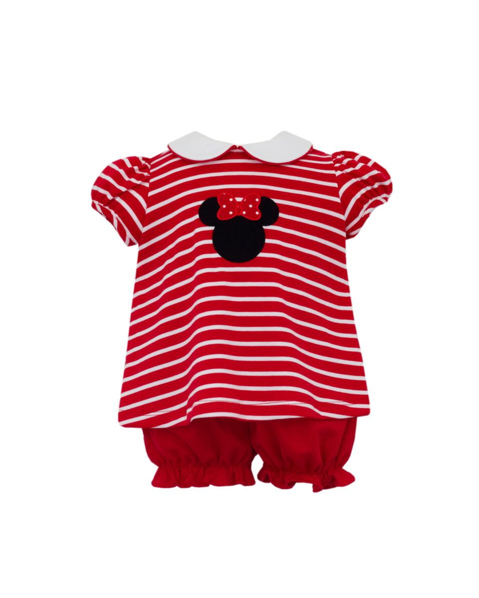 Minnie Mouse Applique Bloomer Set- Red Stripe