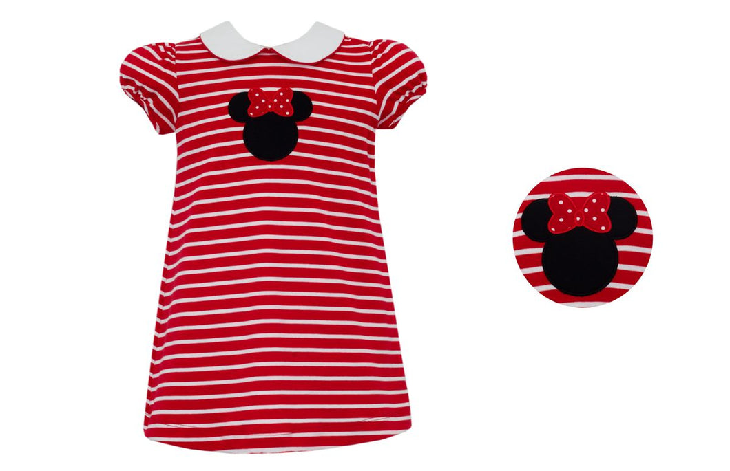 Minnie Mouse Applique Dress- Red Stripe