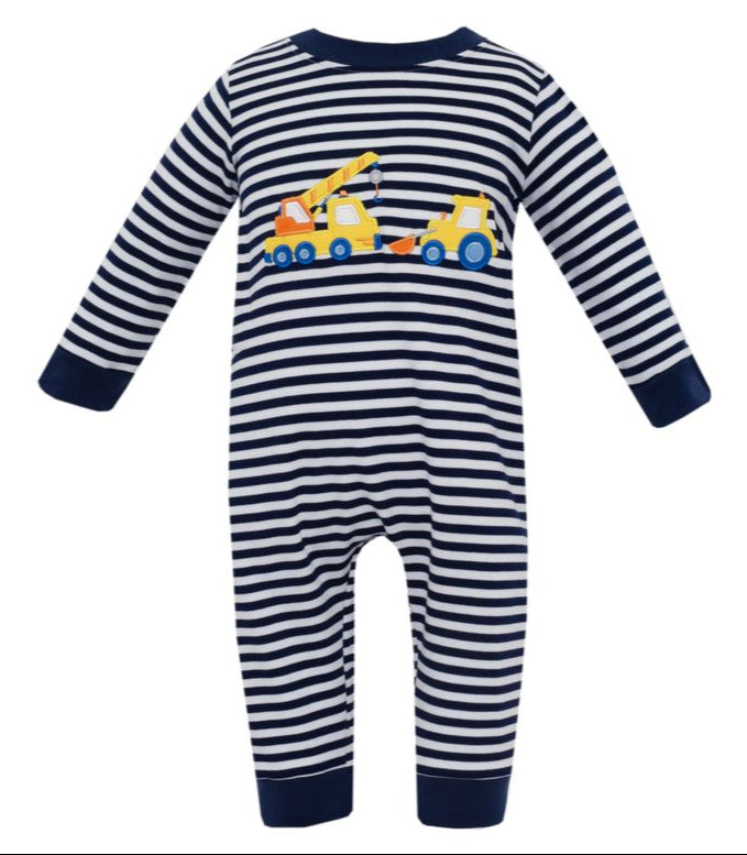 Crane Applique Romper- Navy Stripe