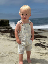 Load image into Gallery viewer, Chambray/ Cream Plaid Galleon Overalls
