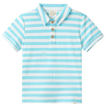 Load image into Gallery viewer, Turquoise/ White Stripe Shipping Polo
