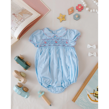 Load image into Gallery viewer, Princess Charlotte Heirloom Blue Smocked Bubble
