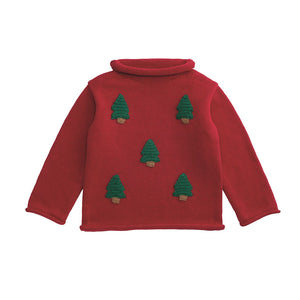 Christmas Tree Rollneck Sweater- Red