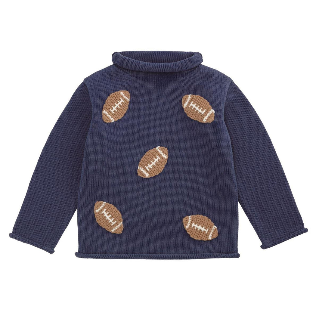 Navy Mini Football Rollneck Sweater