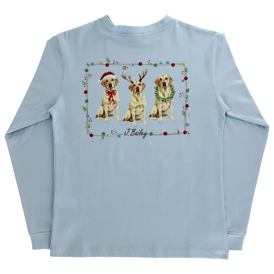 Logo Tee LS- Christmas Labs on Lt Blue
