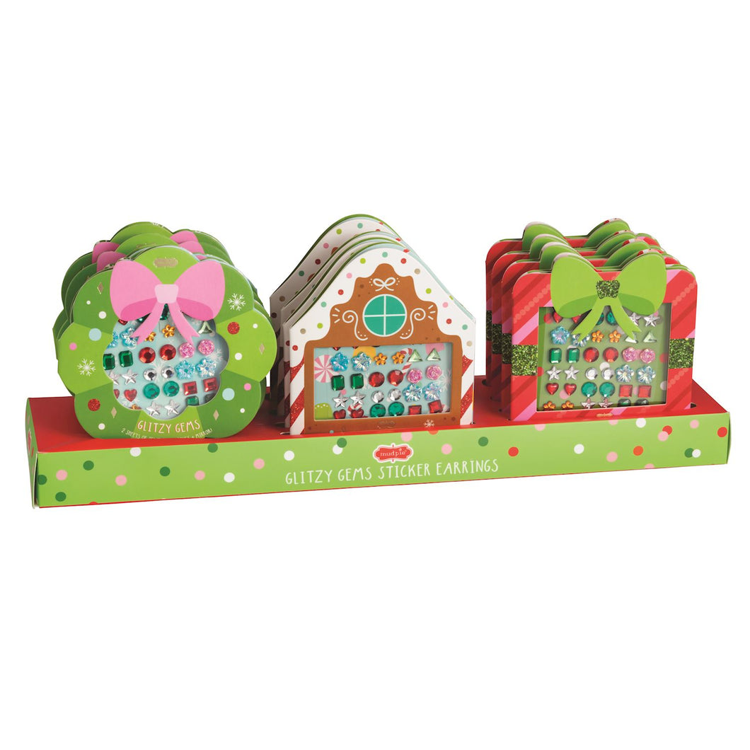Christmas Glitzy Gems Stick-On Earrings