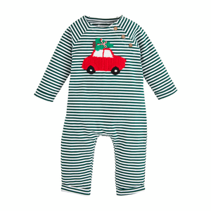 Christmas Car Crochet Baby Bodysuit - Green & White