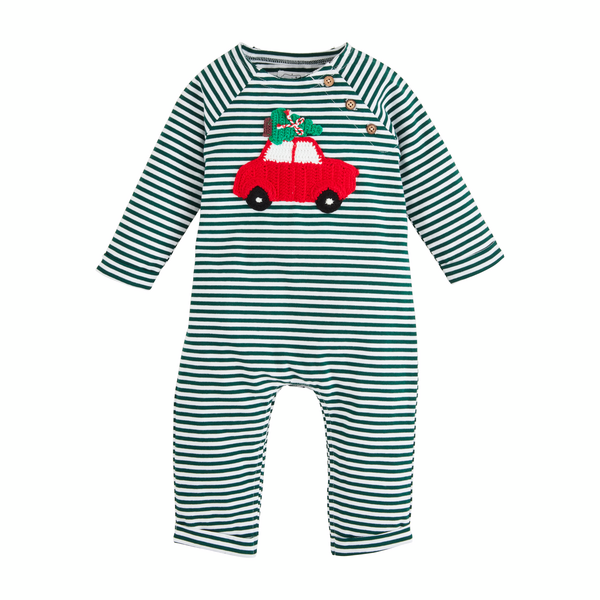 Christmas Car Crochet Baby Bodysuit - Green & White