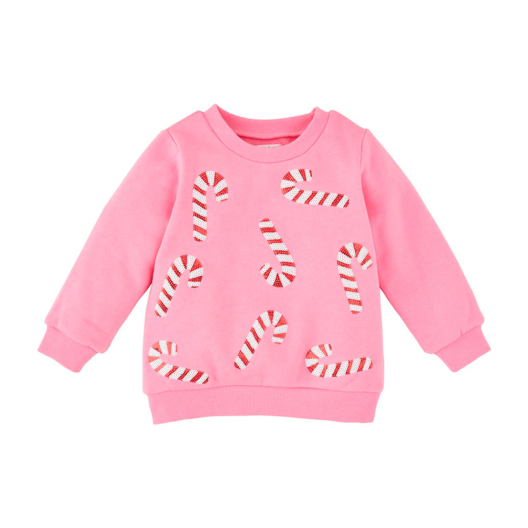 Candy Cane Sequin Sweatshirt- Pink