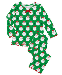 Ruffle Top & Pant Pajama Set - Happy Santa