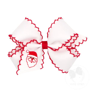 Moonstitch Hair Bow - Embroidered Santa (White)